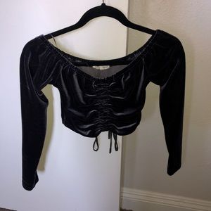velvet long sleeve off the shoulder crop top